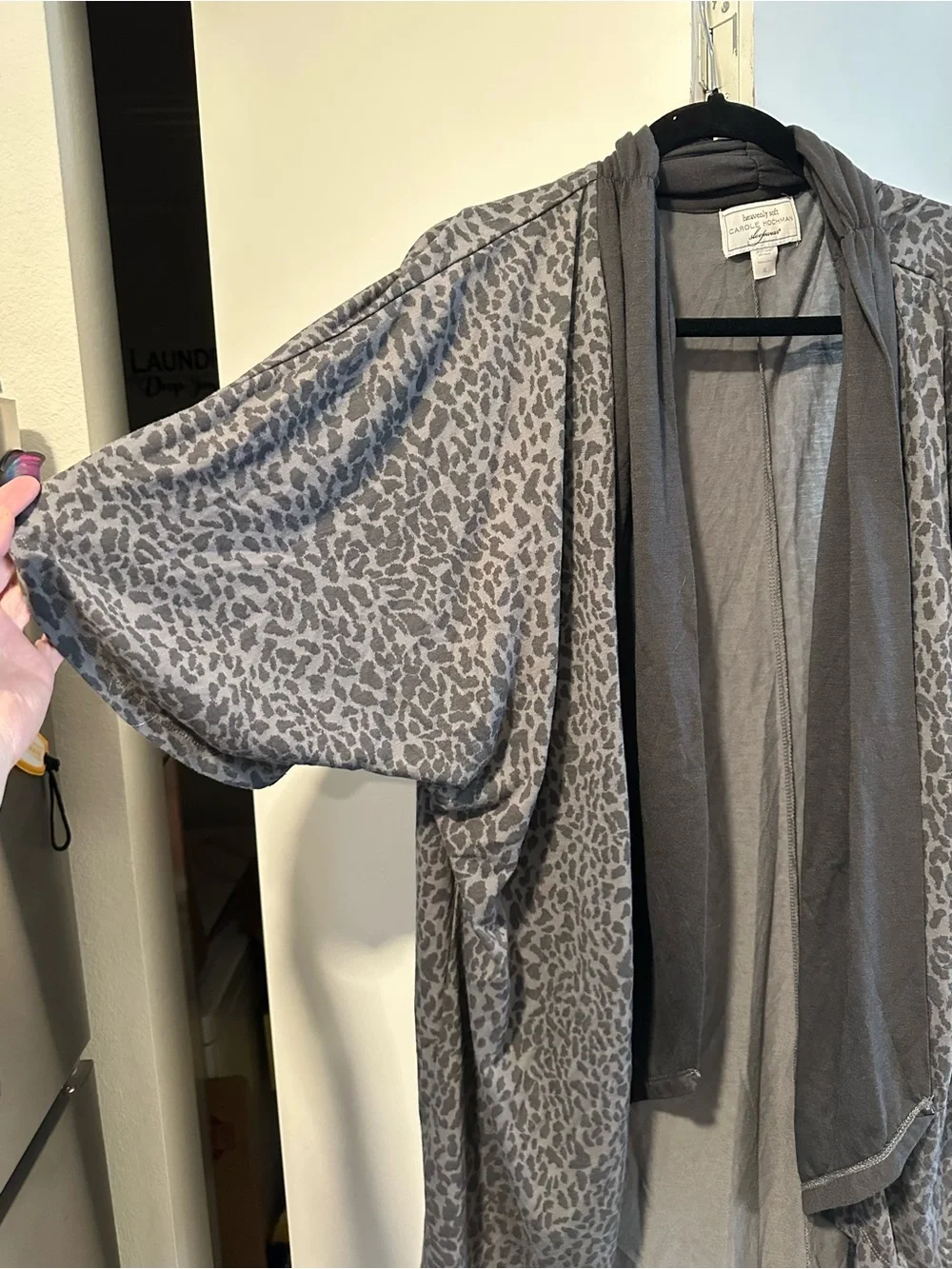 Heavenly Soft by Carole Hochman Charcoal Leopard-Print Open Robe XL